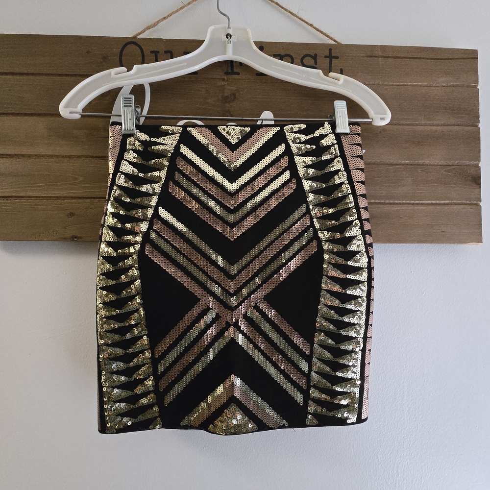 Express Black and Gold Sequin Mini Skirt